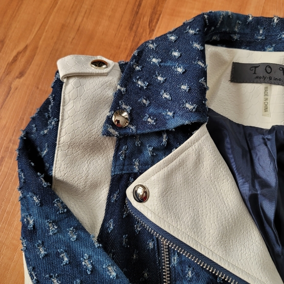 TOV Holy G Retro Denim Faux Snakeskin Leather Jacket - Picture 10 of 11
